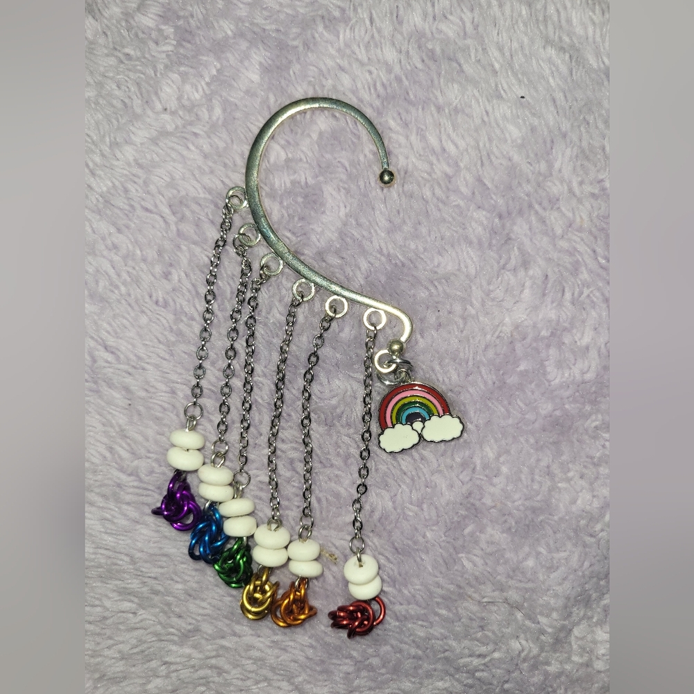 Rainbow Cloud Silver Ear Cuff